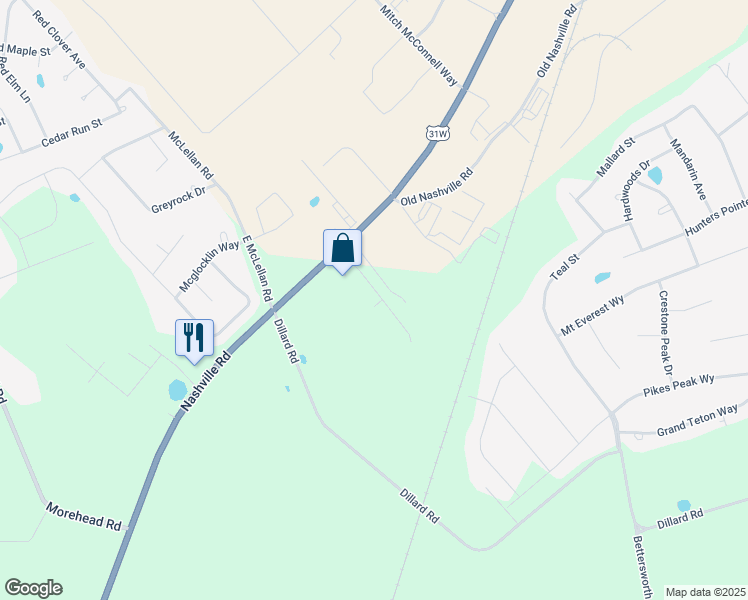 map of restaurants, bars, coffee shops, grocery stores, and more near 6698 Nashville Road in Bowling Green