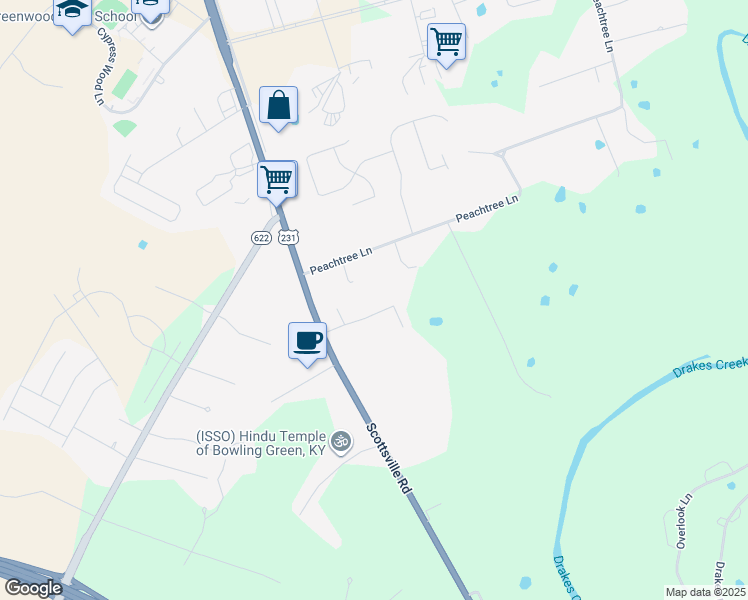map of restaurants, bars, coffee shops, grocery stores, and more near 5700-5898 Scottsville Road in Bowling Green