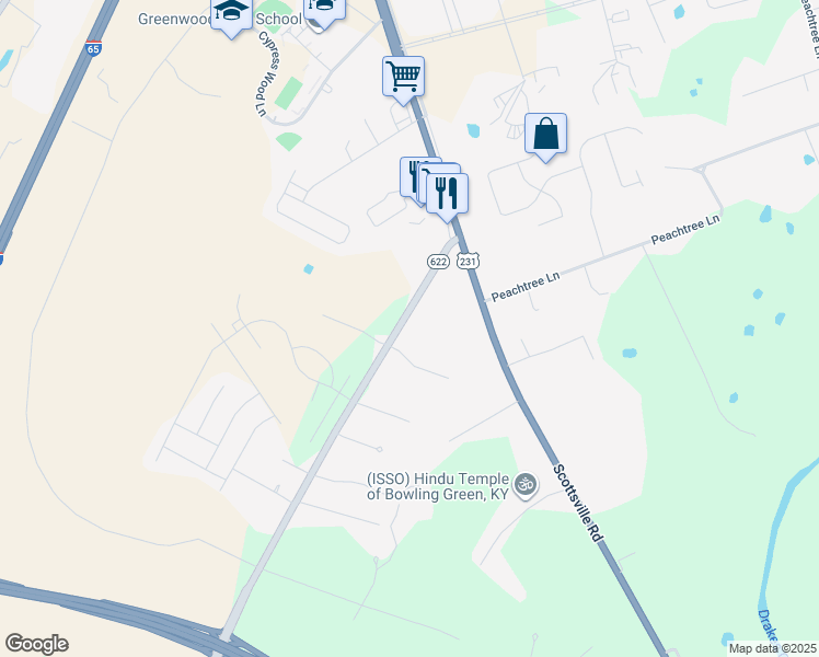 map of restaurants, bars, coffee shops, grocery stores, and more near 338 Plano Road in Bowling Green