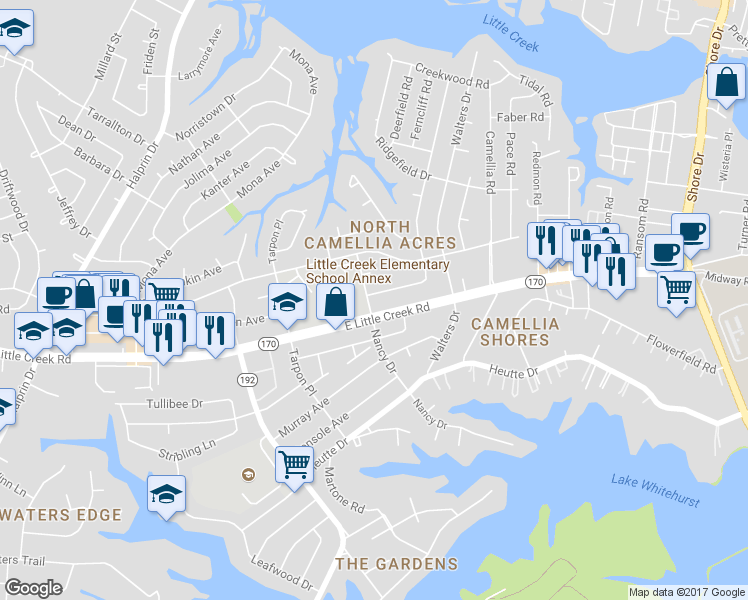 map of restaurants, bars, coffee shops, grocery stores, and more near 2901 East Malden Avenue in Norfolk