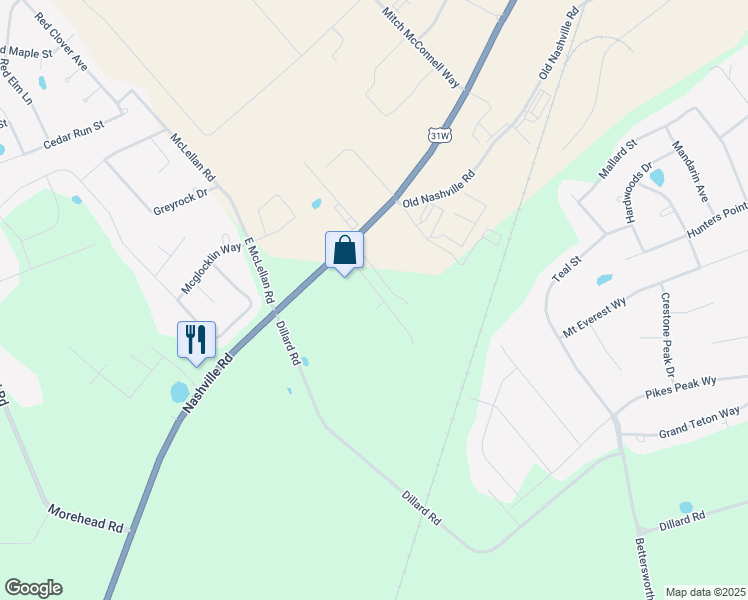 map of restaurants, bars, coffee shops, grocery stores, and more near 6698 Nashville Road in Bowling Green