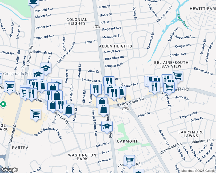 map of restaurants, bars, coffee shops, grocery stores, and more near 8010 Chesapeake Boulevard in Norfolk