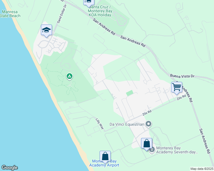 map of restaurants, bars, coffee shops, grocery stores, and more near 145 Lindero Drive in La Selva Beach