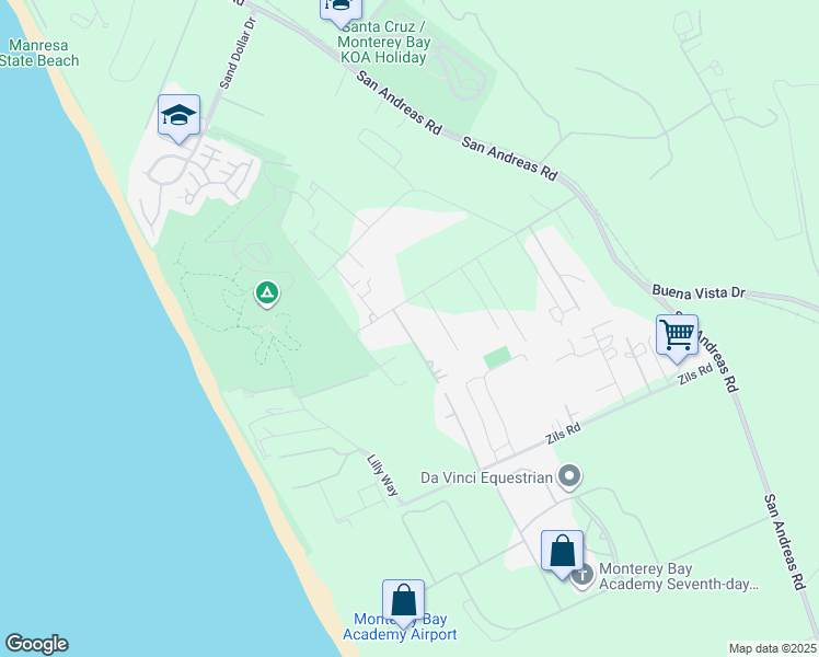 map of restaurants, bars, coffee shops, grocery stores, and more near 145 Lindero Drive in La Selva Beach