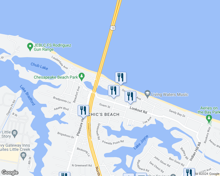 map of restaurants, bars, coffee shops, grocery stores, and more near 4622 Lauderdale Avenue in Virginia Beach