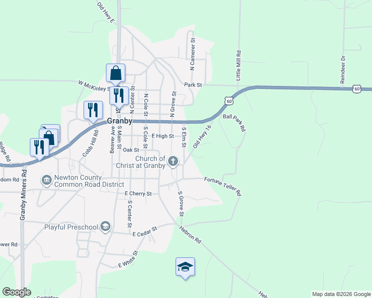 map of restaurants, bars, coffee shops, grocery stores, and more near 209-397 South Elm Street in Granby