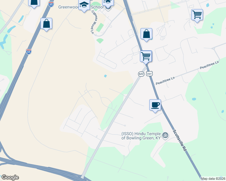 map of restaurants, bars, coffee shops, grocery stores, and more near 385 Plano Road in Bowling Green