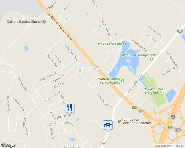 map of restaurants, bars, coffee shops, grocery stores, and more near Kristin Court in Bowling Green