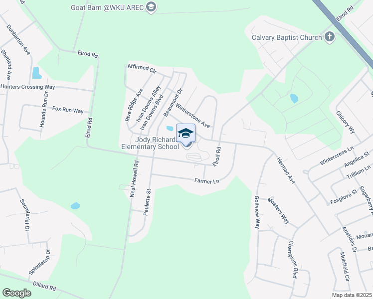 map of restaurants, bars, coffee shops, grocery stores, and more near 2100 Elrod Road in Bowling Green