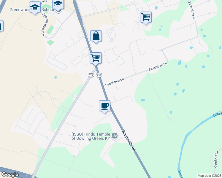 map of restaurants, bars, coffee shops, grocery stores, and more near 212-218 Peachtree Ln in Bowling Green