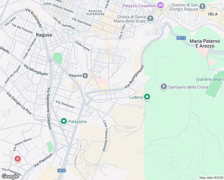map of restaurants, bars, coffee shops, grocery stores, and more near 93 Via Risorgimento in Ragusa