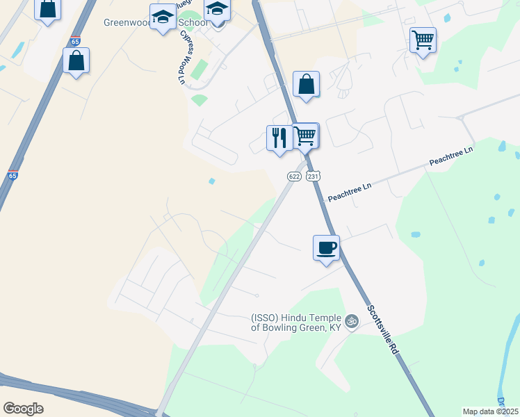 map of restaurants, bars, coffee shops, grocery stores, and more near 389 Plano Road in Bowling Green