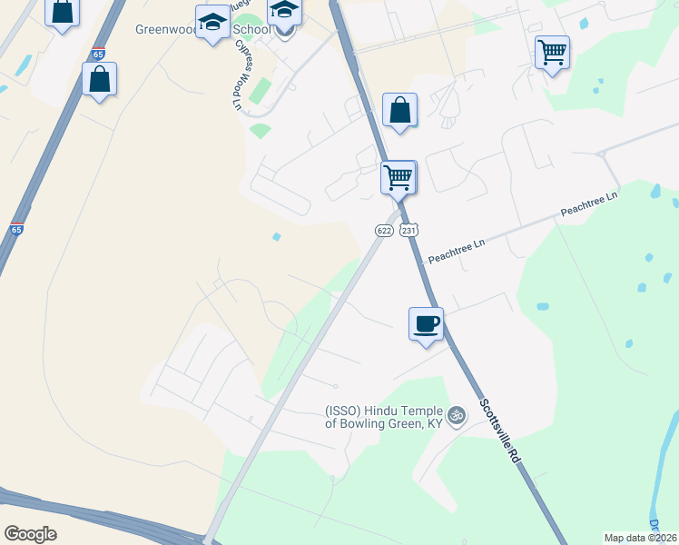 map of restaurants, bars, coffee shops, grocery stores, and more near 338 Plano Road in Bowling Green