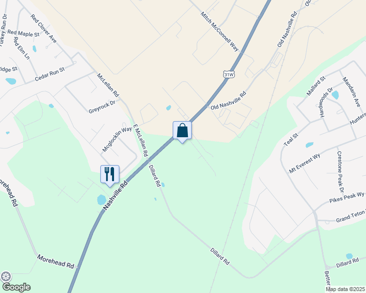 map of restaurants, bars, coffee shops, grocery stores, and more near 6558 Nashville Road in Bowling Green