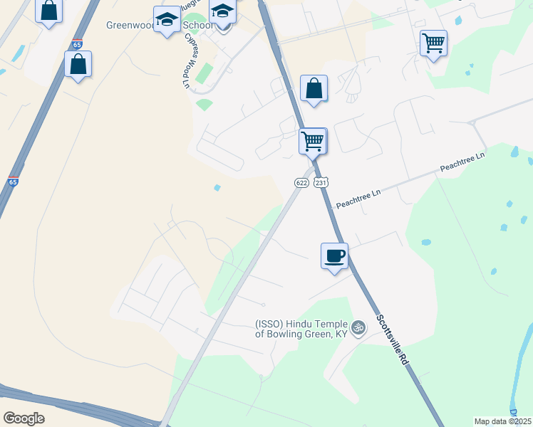 map of restaurants, bars, coffee shops, grocery stores, and more near 338 Plano Road in Bowling Green