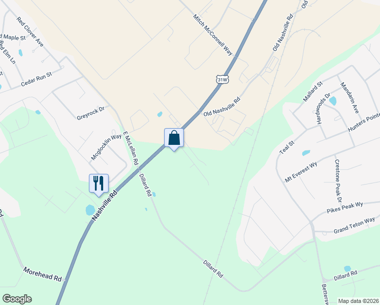 map of restaurants, bars, coffee shops, grocery stores, and more near 6558 Nashville Road in Bowling Green