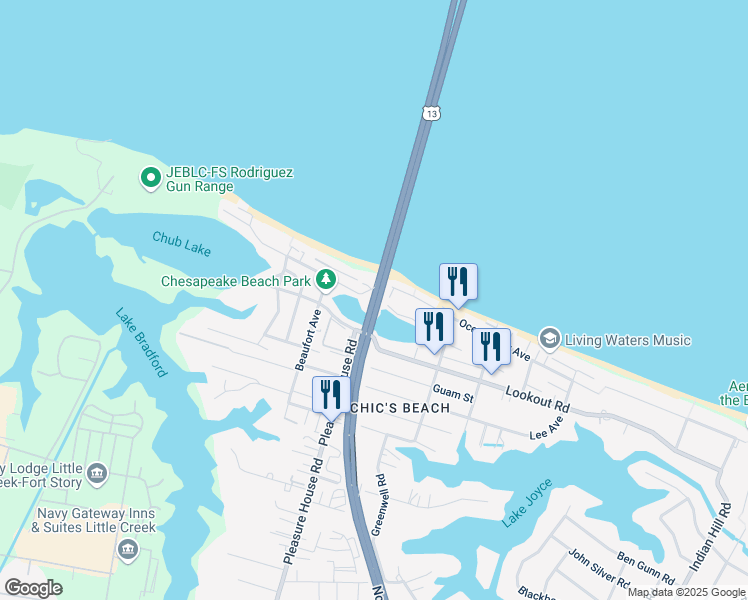 map of restaurants, bars, coffee shops, grocery stores, and more near 4716 Lauderdale Avenue in Virginia Beach