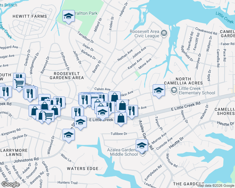 map of restaurants, bars, coffee shops, grocery stores, and more near 2428 Rankin Avenue in Norfolk