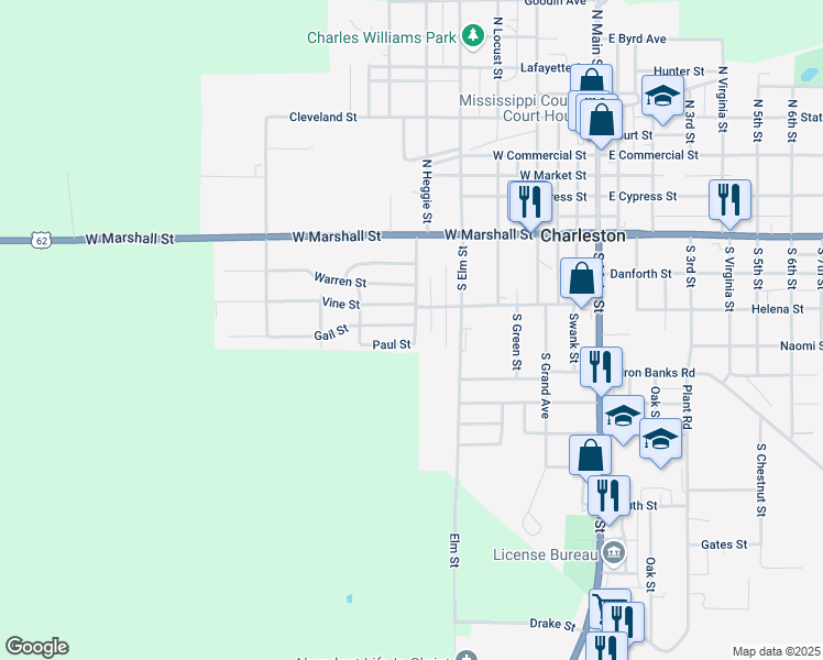 map of restaurants, bars, coffee shops, grocery stores, and more near 601 Gail Street in Charleston