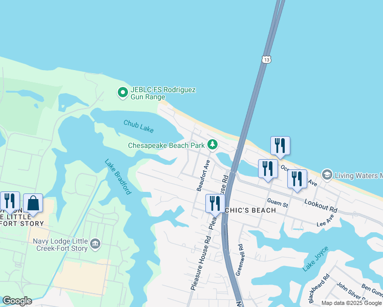 map of restaurants, bars, coffee shops, grocery stores, and more near 4925 Lookout Road in Virginia Beach