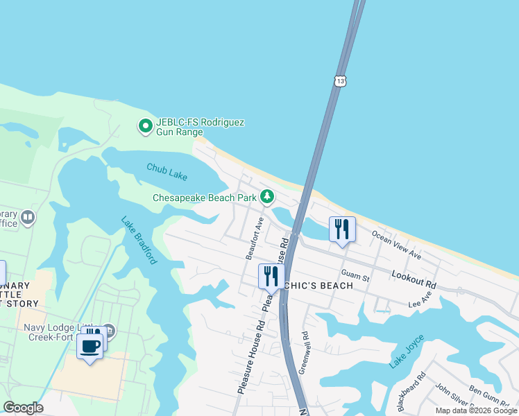 map of restaurants, bars, coffee shops, grocery stores, and more near 2521 Beaufort Avenue in Virginia Beach