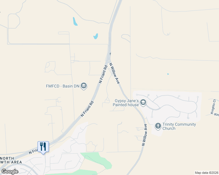 map of restaurants, bars, coffee shops, grocery stores, and more near 12760 North Friant Road in Fresno