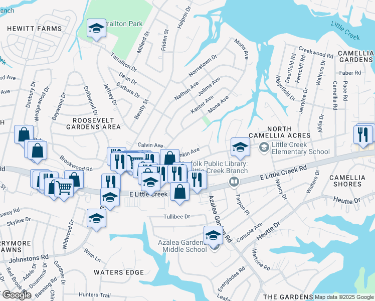 map of restaurants, bars, coffee shops, grocery stores, and more near 2446 Rankin Avenue in Norfolk