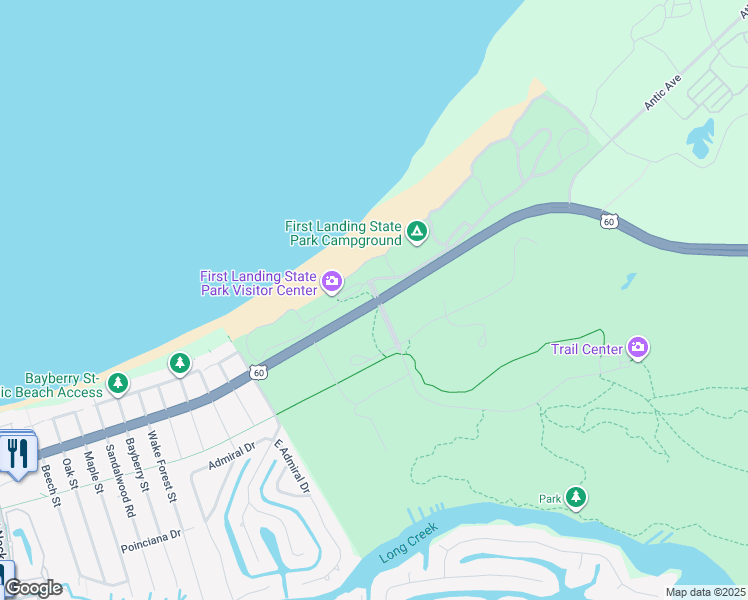 map of restaurants, bars, coffee shops, grocery stores, and more near 2500 Shore Drive in Virginia Beach
