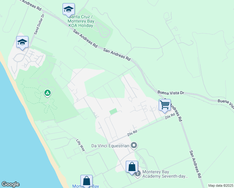 map of restaurants, bars, coffee shops, grocery stores, and more near 69 Crest Drive in La Selva Beach