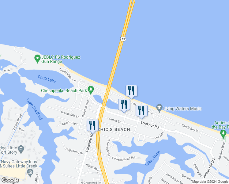 map of restaurants, bars, coffee shops, grocery stores, and more near 4714 Ocean View Avenue in Virginia Beach