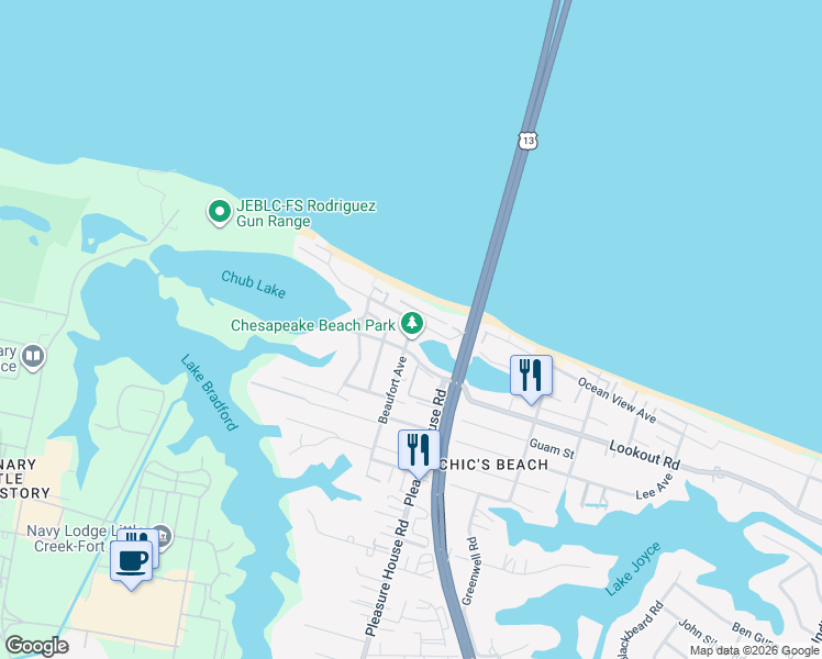 map of restaurants, bars, coffee shops, grocery stores, and more near 2521 Beaufort Avenue in Virginia Beach