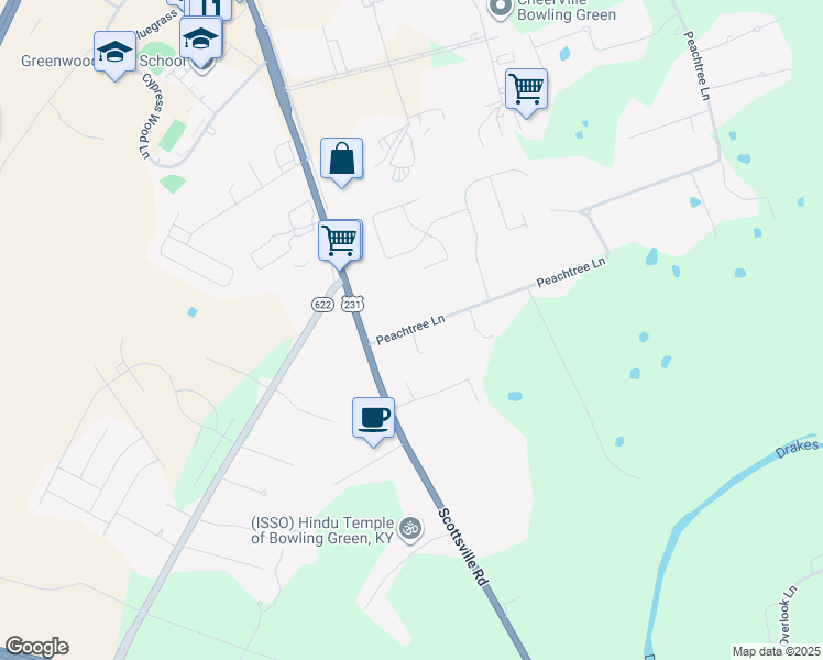 map of restaurants, bars, coffee shops, grocery stores, and more near 218 Peachtree Ln in Bowling Green