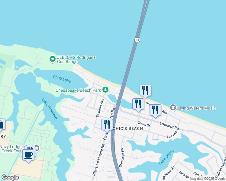 map of restaurants, bars, coffee shops, grocery stores, and more near 4817 Lauderdale Avenue in Virginia Beach