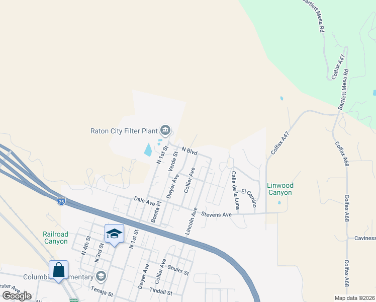 map of restaurants, bars, coffee shops, grocery stores, and more near North Boulevard in Raton