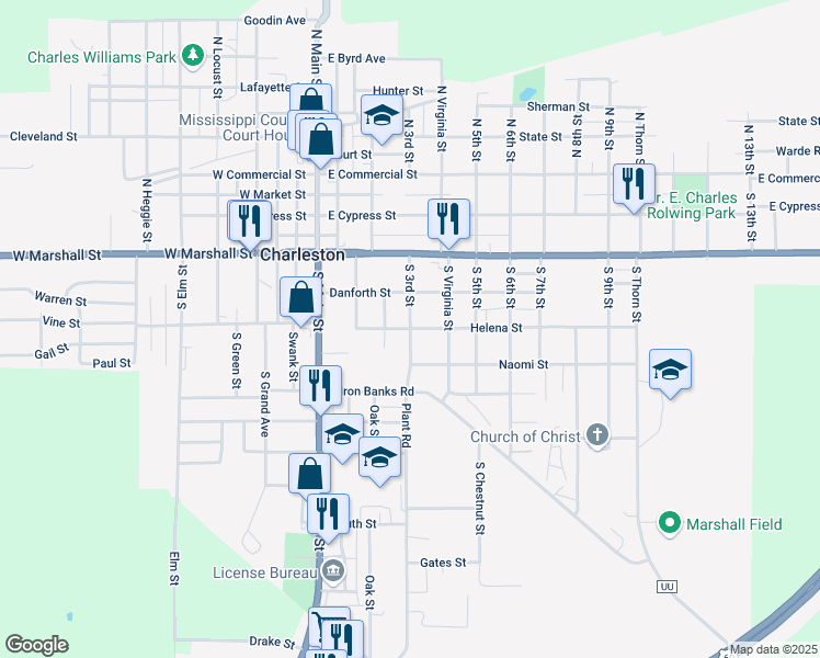 map of restaurants, bars, coffee shops, grocery stores, and more near 400 South 3rd Street in Charleston