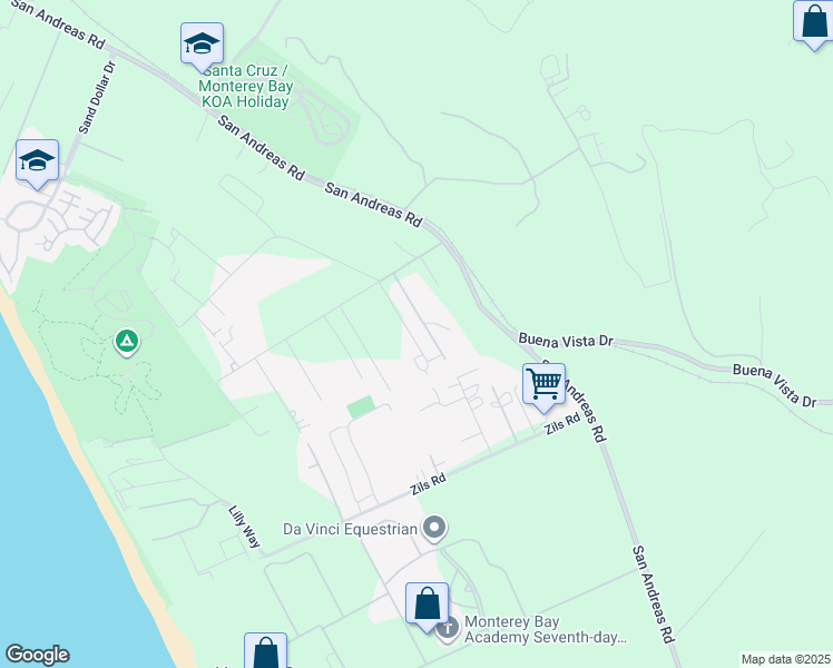 map of restaurants, bars, coffee shops, grocery stores, and more near 29 Crest Lane in La Selva Beach
