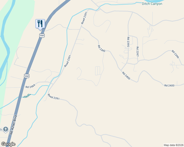 map of restaurants, bars, coffee shops, grocery stores, and more near Road 2394 in Aztec