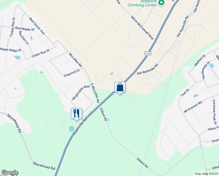 map of restaurants, bars, coffee shops, grocery stores, and more near 6401-6699 Nashville Road in Bowling Green