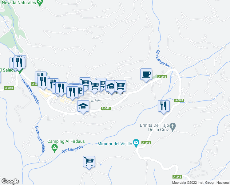 map of restaurants, bars, coffee shops, grocery stores, and more near in Lanjarón