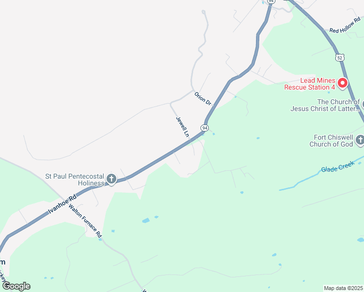 map of restaurants, bars, coffee shops, grocery stores, and more near Ivanhoe Rd in Fort Chiswell