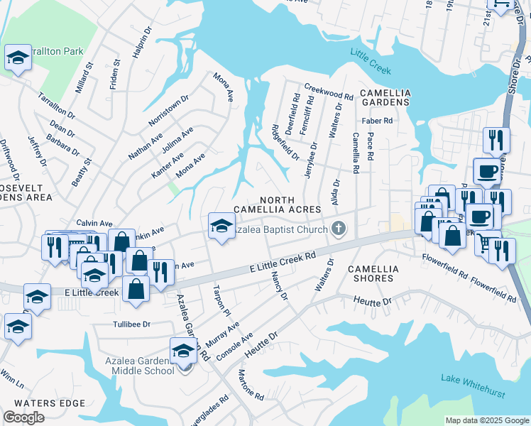 map of restaurants, bars, coffee shops, grocery stores, and more near 2900 Dominion Avenue in Norfolk
