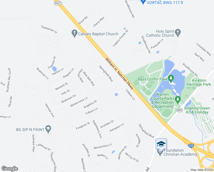 map of restaurants, bars, coffee shops, grocery stores, and more near 1255 Wintercress Lane in Bowling Green