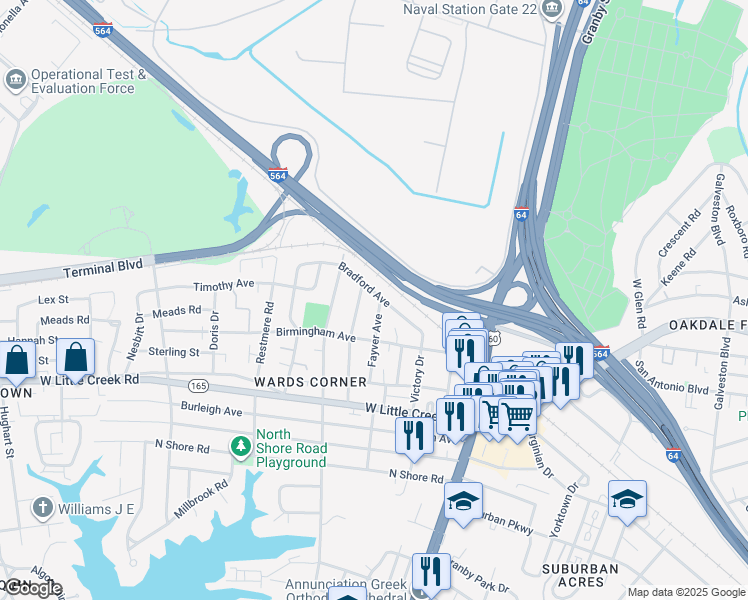 map of restaurants, bars, coffee shops, grocery stores, and more near 312 Bradford Avenue in Norfolk