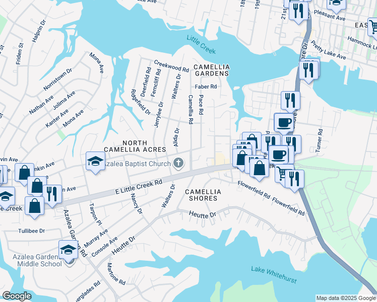 map of restaurants, bars, coffee shops, grocery stores, and more near 3363 Dominion Avenue in Norfolk