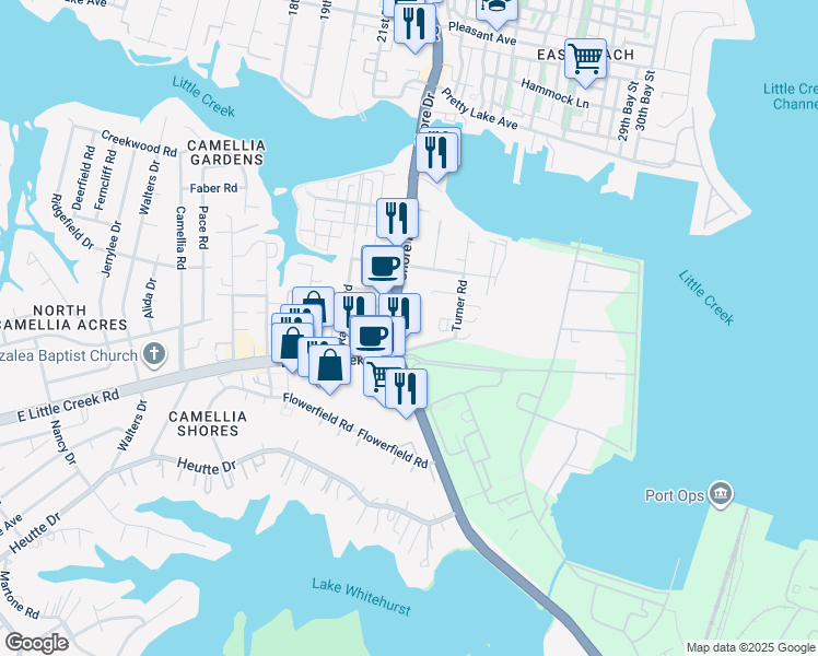 map of restaurants, bars, coffee shops, grocery stores, and more near 7940 Shore Drive in Norfolk
