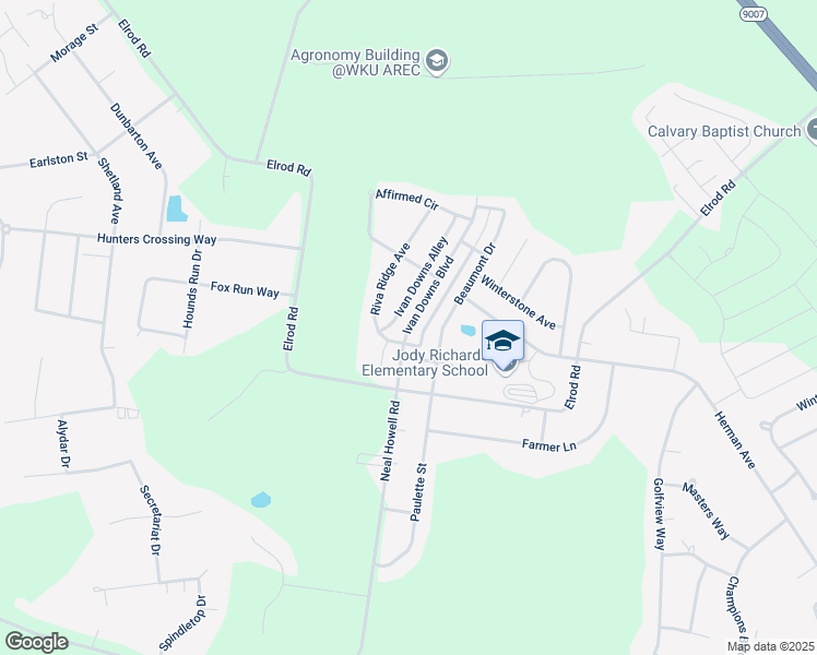 map of restaurants, bars, coffee shops, grocery stores, and more near Ivan Downs Boulevard in Bowling Green