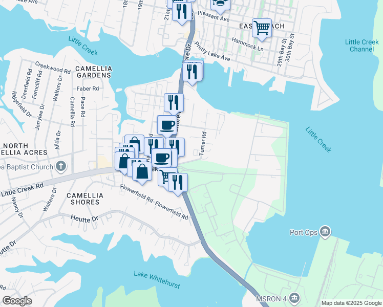 map of restaurants, bars, coffee shops, grocery stores, and more near 7921 Turner Road in Norfolk