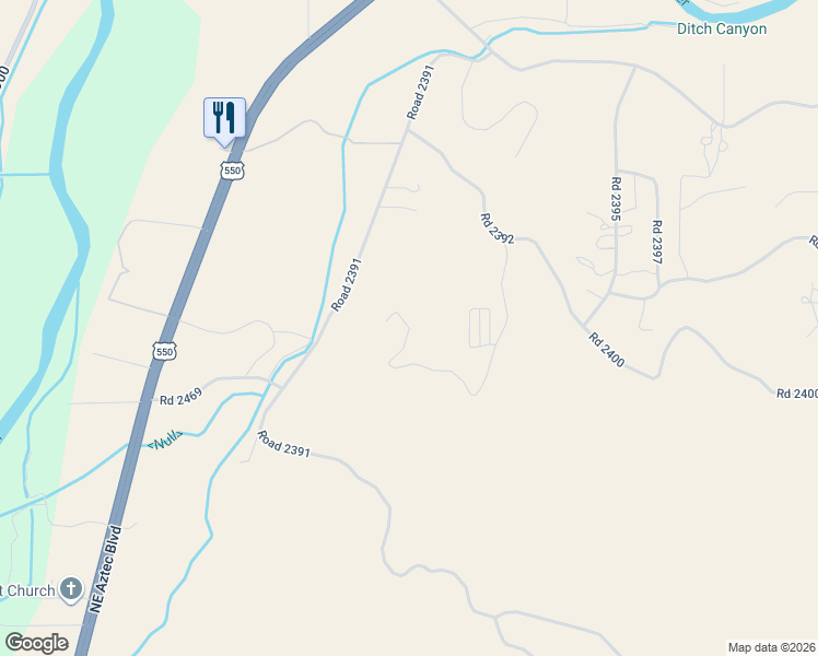 map of restaurants, bars, coffee shops, grocery stores, and more near Road 2394 in San Juan County