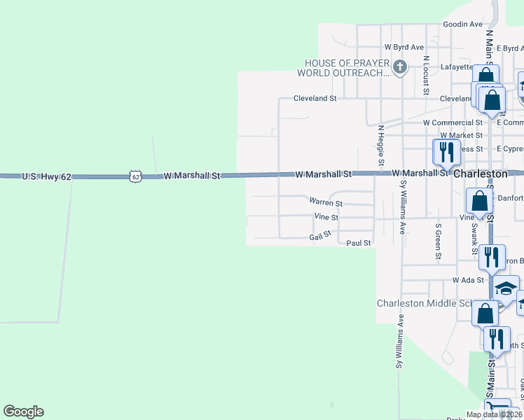 map of restaurants, bars, coffee shops, grocery stores, and more near 1208 Warren Street in Charleston