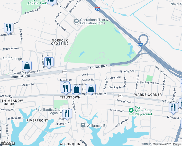 map of restaurants, bars, coffee shops, grocery stores, and more near 812 Lex Street in Norfolk